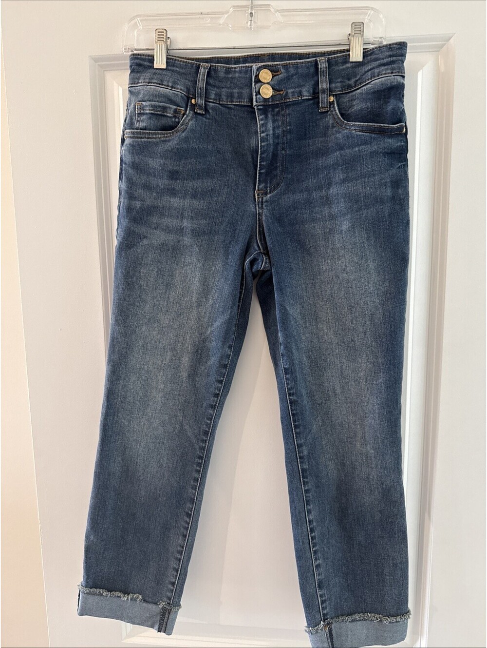 KUT from the Kloth Amy Crop Straight Leg Jeans Womens 4 Blue Distressed Cuffed